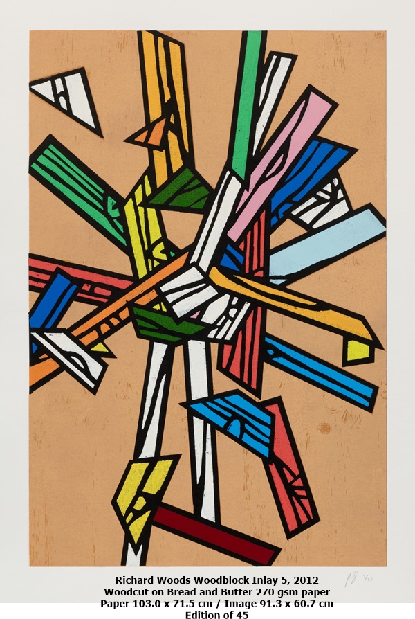 Richard Woods
Woodblock Inlay 5, 2012
Woodcut on Bread and Butter 270 gsm paper
Paper 103.0 x 71.5 cm / Image 91.3 x 60.7 cm
Edition of 45