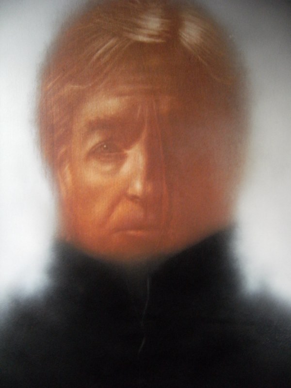 Autoritratto, 2011, carta vetrata e smalti su tavola, cm. 60x50 Luca Battiston