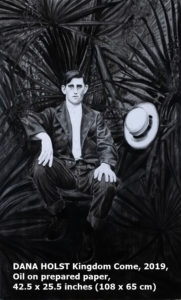 DANA HOLST Kingdom Come, 2019, Oil on prepared paper, 42.5 x 25.5 inches (108 x 65 cm)