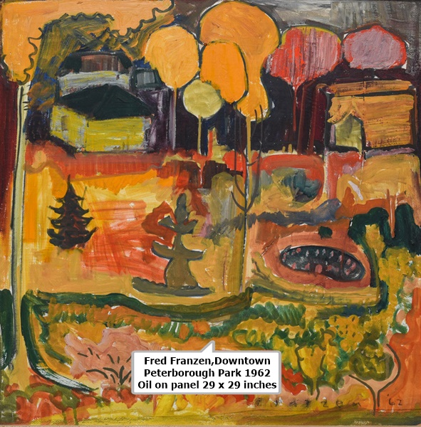 click to enlarge- double click to reduce Fred Franzen,Downtown Peterborough Park
1962
Oil on panel
29 x 29 inches