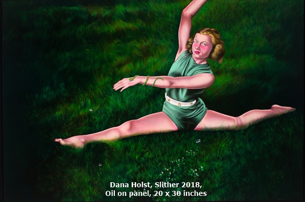 click to enlarge- double click to reduce Dana Holst, Slither 2018, Oil on panel, 20 x 30 inches