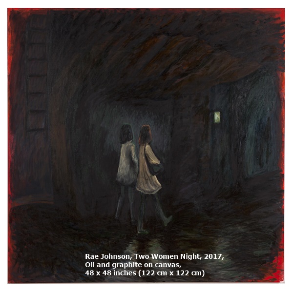 Rae Johnson, Two Women Night, 2017, Oil and graphite on canvas,
48 x 48 inches (122 cm x 122 cm)  