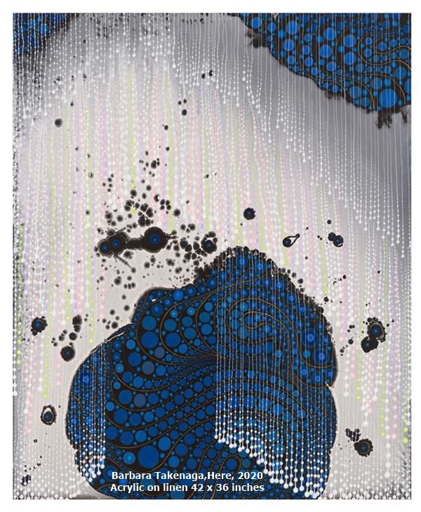 click to enlarge- double click to reduce Barbara Takenaga,Here, 2020
Acrylic on linen
42 x 36 inches