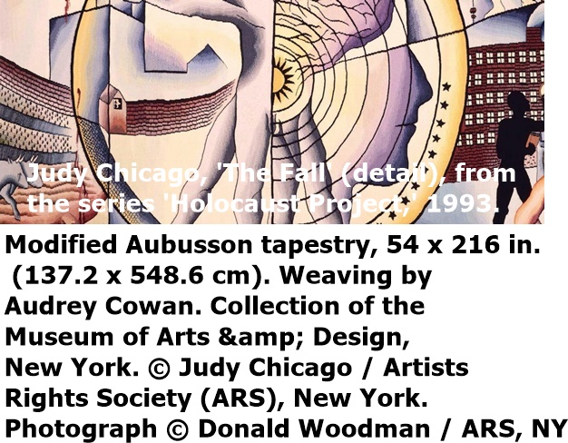 Judy Chicago, 'The Fall' (detail), from the series 'Holocaust Project,' 1993. Modified Aubusson tapestry, 54 x 216 in. (137.2 x 548.6 cm). Weaving by Audrey Cowan. Collection of the Museum of Arts & Design, New York. © Judy Chicago / Artists Rights Society (ARS), New York. Photograph © Donald Woodman / ARS, NY