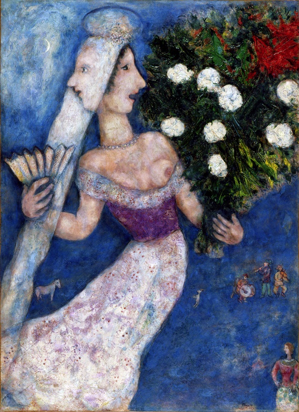 Marc Chagall
,
The Bride with Two Faces (La mariée à double face), 1927
Oil on canvas transposed, relined
99 4/5 × 73 in | 253.5 × 185.4 cm
