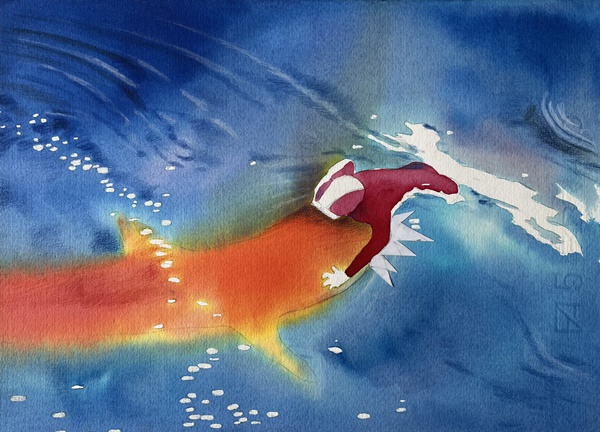 click to enlarge- double click to reduce Marcello Jori, Acquarello inedito per Lo Straordinario Viaggio del Mondo, Edizioni Rizzoli, anni ‘90, acquerello su carta, 25x34,5 cm