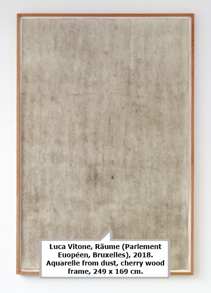 click to enlarge- double click to reduce Luca Vitone, Räume (Parlement Euopéen, Bruxelles), 2018. Aquarelle from dust, cherry wood frame, 249 x 169 cm.