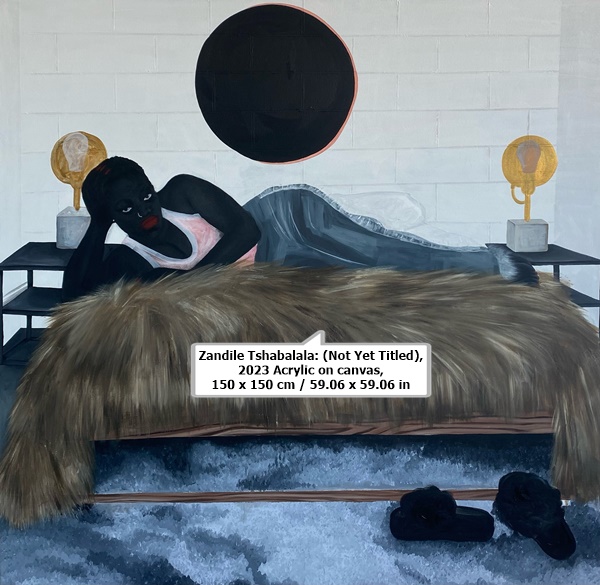 click to enlarge- double click to reduce Zandile Tshabalala: (Not Yet Titled), 2023
Acrylic on canvas, 150 x 150 cm / 59.06 x 59.06 in