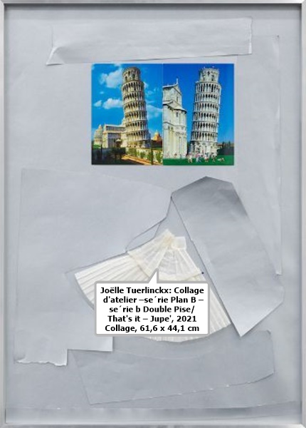 click to enlarge- double click to reduce Joëlle Tuerlinckx: Collage d'atelier –série Plan B –série b Double Pise/That's it – Jupe', 2021
Collage, 61,6 x 44,1 cm