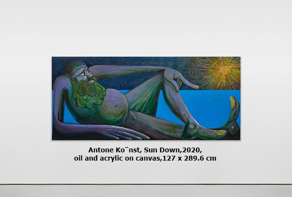 click to enlarge- double click to reduce Antone Könst, Sun Down,2020, oil and acrylic on canvas,127 x 289.6 cm