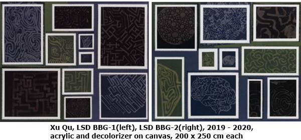 Xu Qu,LSD BBG-1(left), LSD BBG-2(right), 2019 - 2020, acrylic and decolorizer on canvas, 200 x 250 cm each 