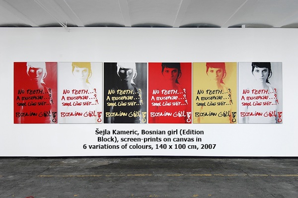 click to enlarge- double click to reduce Šejla Kamerić, Bosnian girl (Edition Block), screen-prints on canvas in 6 variations of colours, 140 x 100 cm, 2007