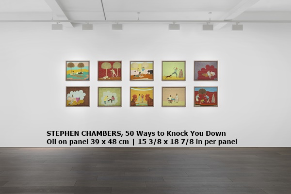 STEPHEN CHAMBERS
50 Ways to Knock You Down

Oil on panel
39 x 48 cm | 15 3/8 x 18 7/8 in per panel