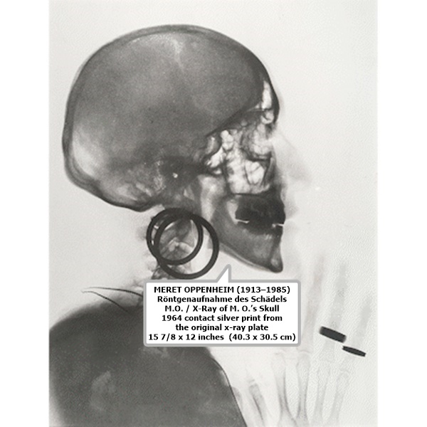 MERET OPPENHEIM (1913–1985)
Röntgenaufnahme des Schädels M.O. / X-Ray of M. O.’s Skull
1964
contact silver print from the original x-ray plate
15 7/8 x 12 inches
 (40.3 x 30.5 cm)