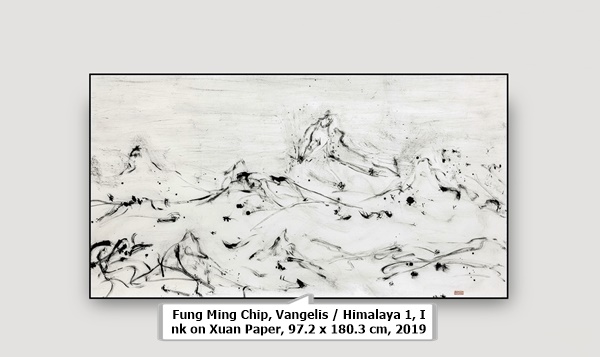 Fung Ming Chip, Vangelis / Himalaya 1, Ink on Xuan Paper, 97.2 x 180.3 cm, 2019
