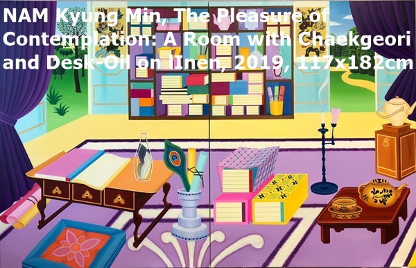 NAM Kyung Min, The Pleasure of 
Contemplation: A Room with Chaekgeori 
and Desk-Oil on lInen, 2019, 117x182cm