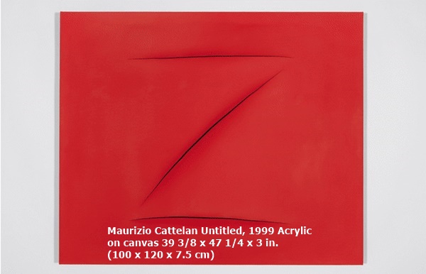 Maurizio Cattelan
Untitled, 1999
Acrylic on canvas
39 3/8 x 47 1/4 x 3 in. (100 x 120 x 7.5 cm)