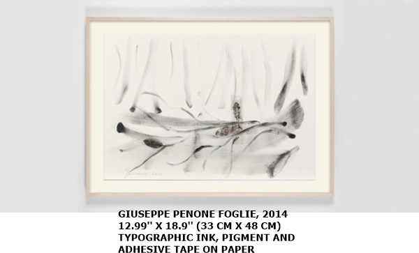 GIUSEPPE PENONE
FOGLIE, 2014
12.99'' X 18.9'' (33 CM X 48 CM)
TYPOGRAPHIC INK, PIGMENT AND ADHESIVE TAPE ON PAPER