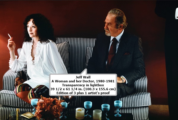 Jeff Wall
A Woman and her Doctor, 1980-1981
Transparency in lightbox
39 1/2 x 61 1/4 in. (100.3 x 155.6 cm)
Edition of 3 plus 1 artist's proof