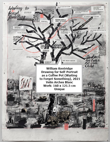 William Kentridge
Drawing for Self-Portrait as a Coffee Pot (Waiting to Forget Something), 2021
Velin Arches Blanc
Work: 160 x 121.5 cm
Unique