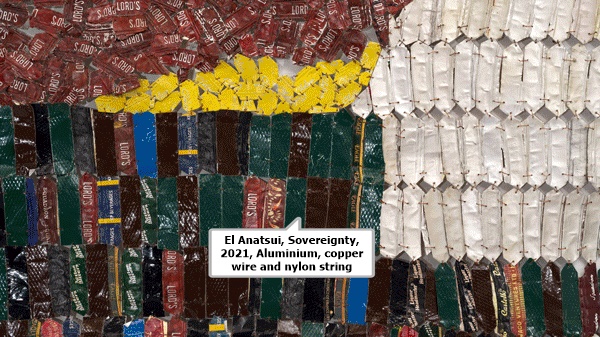 El Anatsui, Sovereignty, 2021, Aluminium, copper wire and nylon string