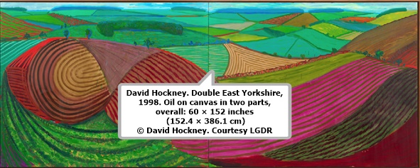 click to enlarge- double click to reduce David Hockney. Double East Yorkshire, 1998. Oil on canvas in two parts, overall: 60 × 152 inches (152.4 × 386.1 cm) © David Hockney. Courtesy LGDR