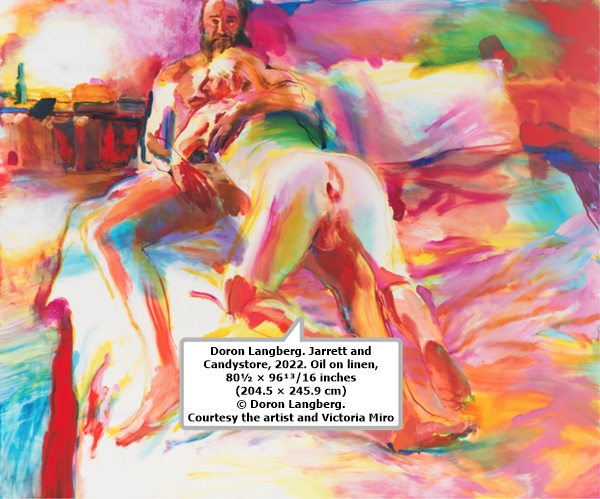 click to enlarge- double click to reduce Doron Langberg. Jarrett and Candystore, 2022. Oil on linen, 80½ × 96¹³⁄16 inches (204.5 × 245.9 cm) © Doron Langberg. Courtesy the artist and Victoria Miro
