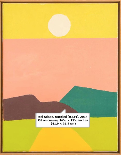 click to enlarge- double click to reduce Etel Adnan. Untitled (#234), 2014. Oil on canvas, 16½ × 12½ inches (41.9 × 31.8 cm)