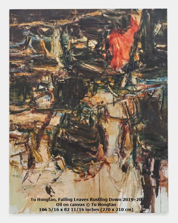 click to enlarge- double click to reduce Tu Hongtao, Falling Leaves Rustling Down 2019–20
Oil on canvas © Tu Hongtao
106 5/16 x 82 11/16 inches (270 x 210 cm)