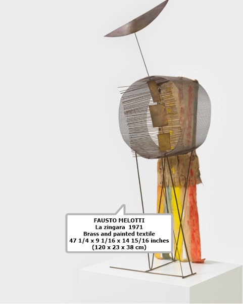 FAUSTO MELOTTI
La zingara  1971
Brass and painted textile
47 1/4 x 9 1⁄16 x 14 15⁄16 inches (120 x 23 x 38 cm)