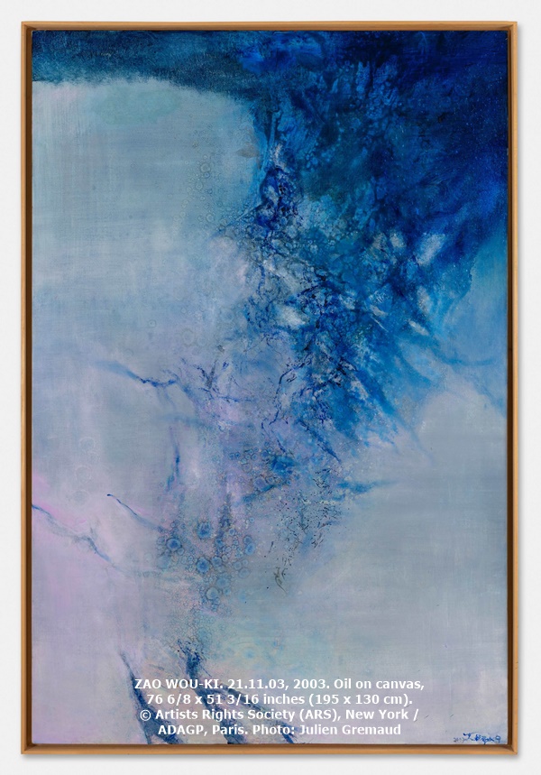 click to enlarge- double click to reduce ZAO WOU-KI. 21.11.03, 2003. Oil on canvas, 76 6/8 x 51 3/16 inches (195 x 130 cm). © Artists Rights Society (ARS), New York / ADAGP, Paris. Photo: Julien Gremaud