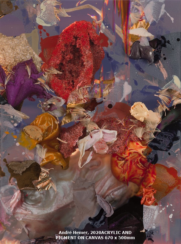 click to enlarge- double click to reduce André Hemer,
2020 ACRYLIC AND PIGMENT ON CANVAS 670 x 500mm