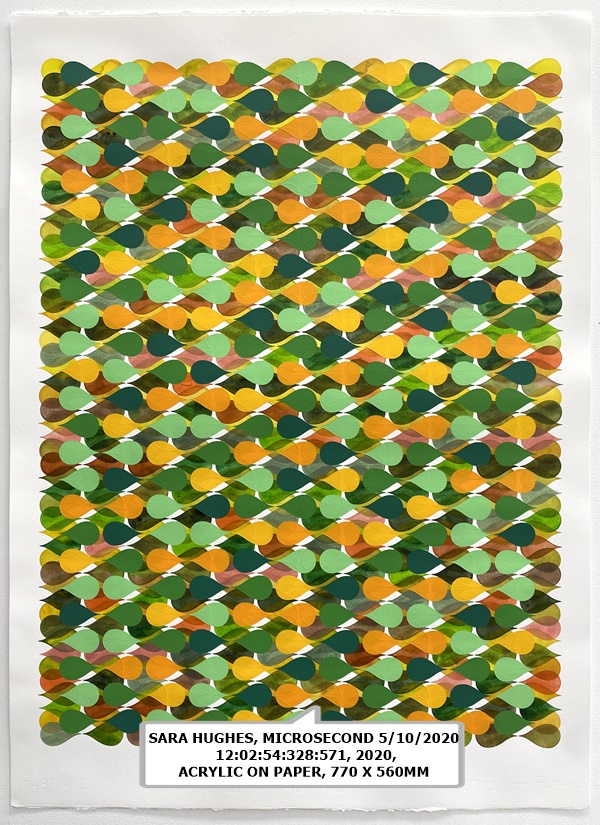 click to enlarge- double click to reduce SARA HUGHES, MICROSECOND 5/10/2020 12:02:54:328:571, 2020, ACRYLIC ON PAPER, 770 X 560MM