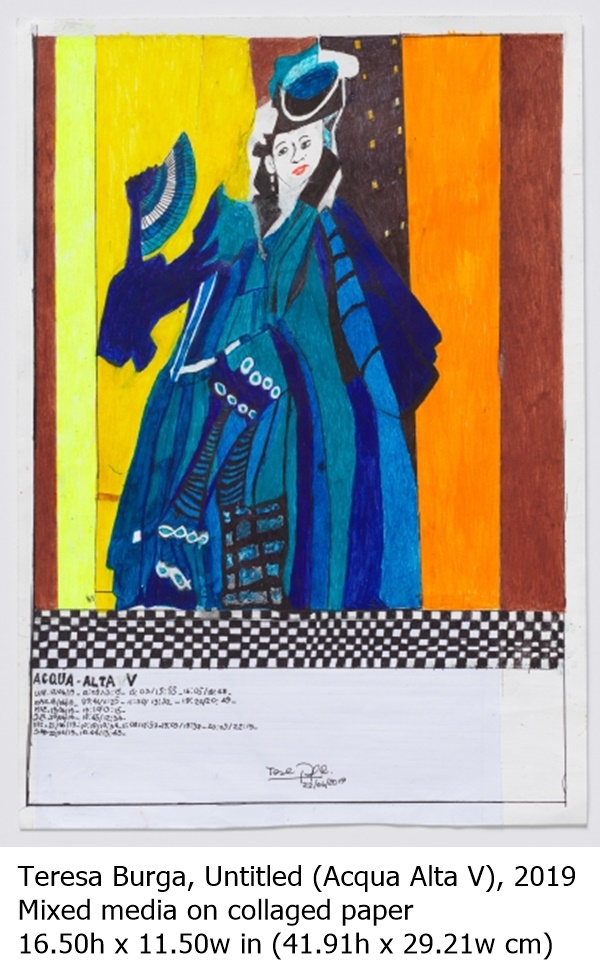 
Teresa Burga, Untitled (Acqua Alta V), 2019
Mixed media on collaged paper
16.50h x 11.50w in (41.91h x 29.21w cm)