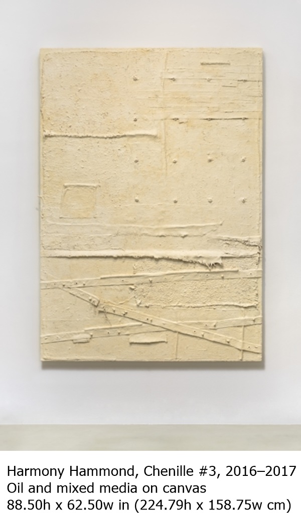 Harmony Hammond, Chenille #3, 2016–2017
Oil and mixed media on canvas
88.50h x 62.50w in (224.79h x 158.75w cm)