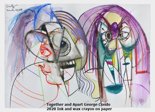 click to enlarge- double click to reduce Together and Apart
George Condo
2020
Ink and wax crayon on paper