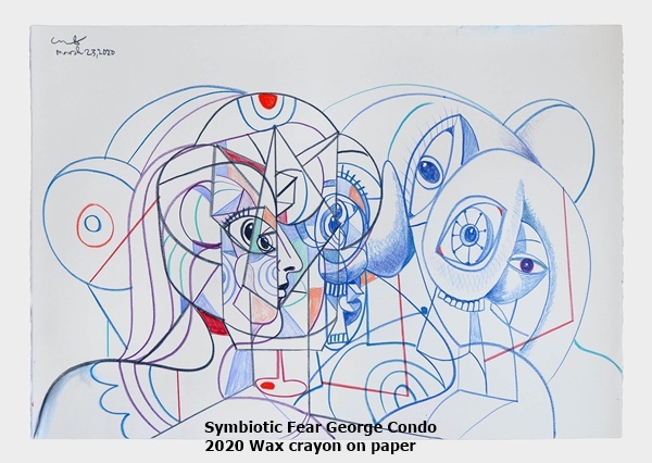 click to enlarge- double click to reduce Symbiotic Fear
George Condo
2020
Wax crayon on paper