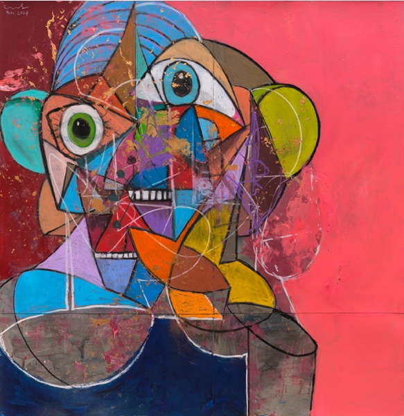 click to enlarge- double click to reduce Abstract Male Portrait
2024
Acrylic, pastel and metallic paint on paper
203.2 x 198.1 cm / 80 x 78 in
Photo: Thomas Barratt © George Condo
Courtesy the artist and Hauser & Wirth