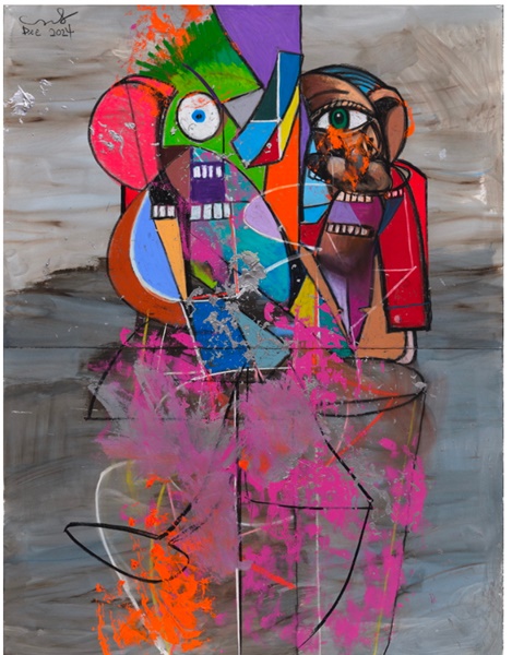 click to enlarge- double click to reduce Collision Course
2024
Acrylic and pastel on paper
198.1 x 152.4 cm / 78 x 60 in
Photo: Thomas Barratt © George Condo
Courtesy the artist and Hauser & Wirth