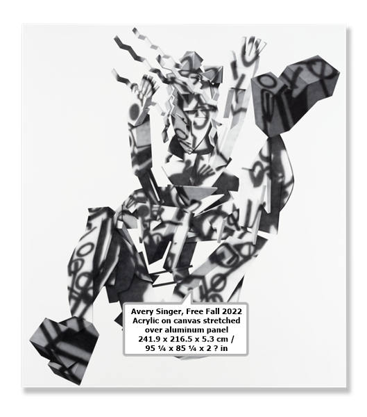 Avery Singer
Free Fall
2022
Acrylic on canvas stretched over aluminum panel
241.9 x 216.5 x 5.3 cm / 95 ¼ x 85 ¼ x 2 ⅛ in