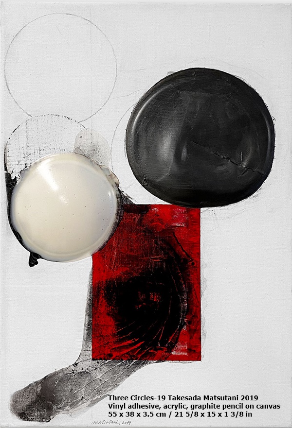 click to enlarge- double click to reduce Three Circles-19
Takesada Matsutani
2019
Vinyl adhesive, acrylic, graphite pencil on canvas
55 x 38 x 3.5 cm / 21 5/8 x 15 x 1 3/8 in
