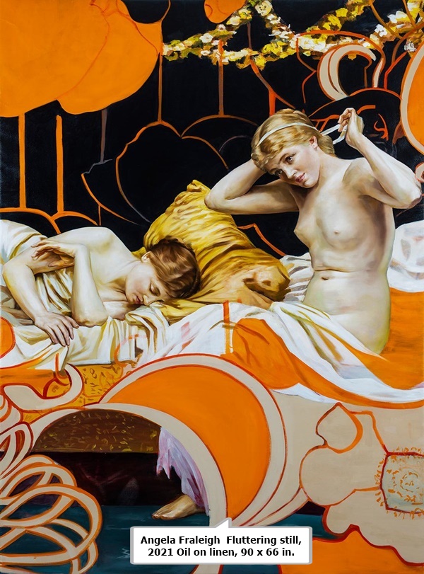 click to enlarge- double click to reduce Angela Fraleigh Fluttering still, 2021 Oil on linen, 90 x 66 in.
