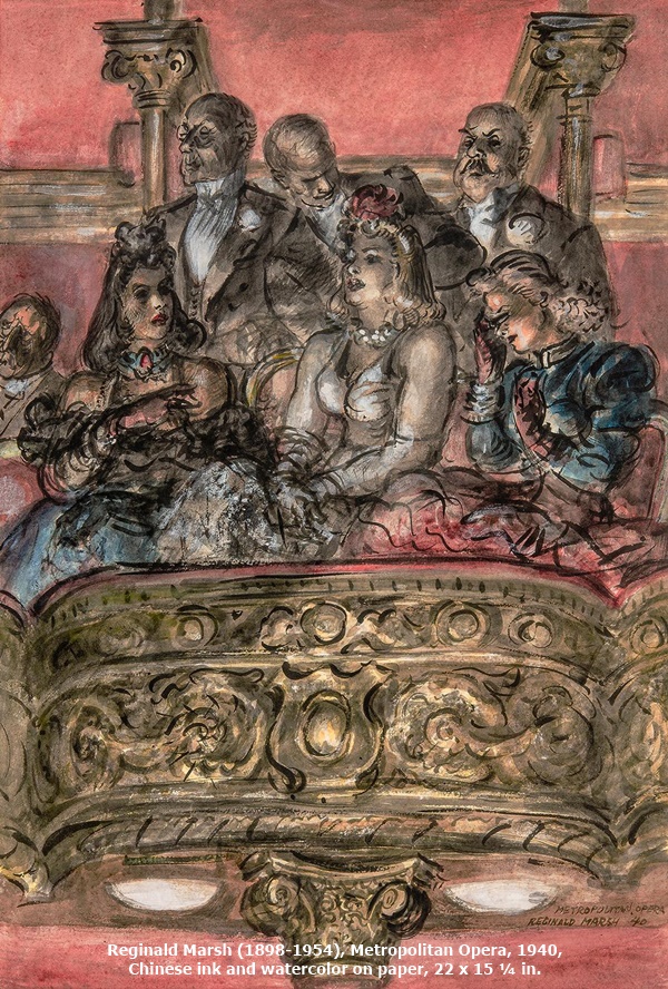 click to enlarge- double click to reduce Reginald Marsh (1898-1954), Metropolitan Opera, 1940, Chinese ink and watercolor on paper, 22 x 15 ¼ in.