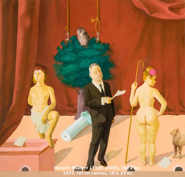 click to enlarge- double click to reduce Honoré Sharrer (1920-2009), The Play, 1997, Oil on canvas, 18 x 19 in.
