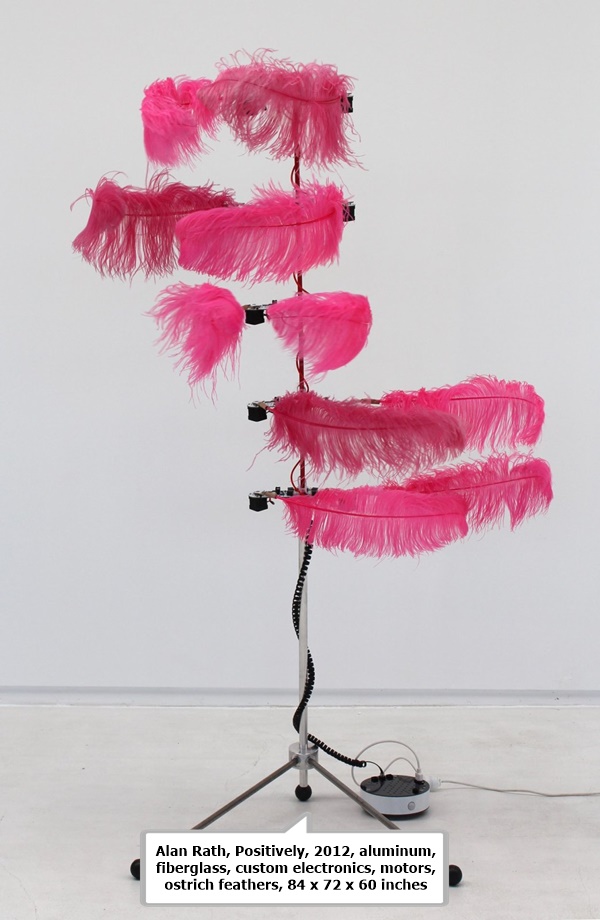 click to enlarge- double click to reduce Alan Rath, Positively, 2012, aluminum, fiberglass, custom electronics, motors, ostrich feathers, 84 x 72 x 60 inches