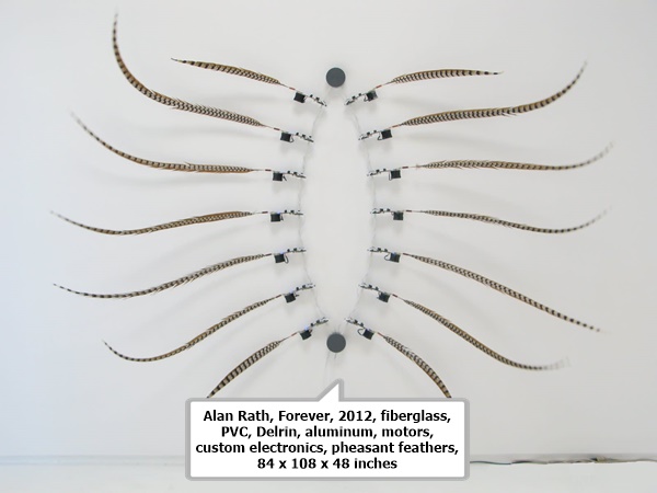 click to enlarge- double click to reduce Alan Rath, Forever, 2012, fiberglass, PVC, Delrin, aluminum, motors, custom electronics, pheasant feathers, 84 x 108 x 48 inches
