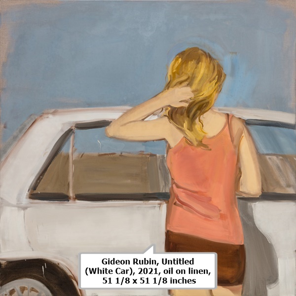 click to enlarge- double click to reduce Gideon Rubin, Untitled (White Car), 2021, oil on linen, 51 1/8 x 51 1/8 inches