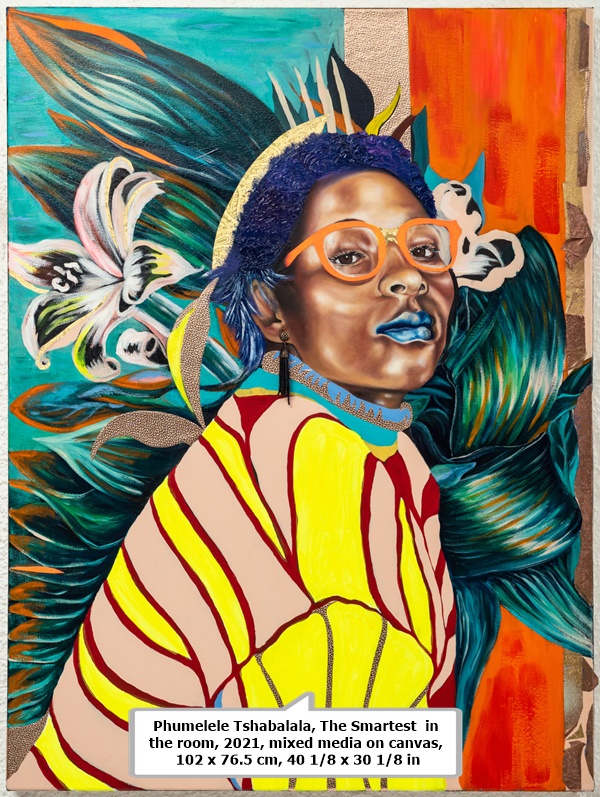 click to enlarge- double click to reduce Phumelele Tshabalala, The Smartest in the room, 2021, mixed media on canvas, 102 x 76.5 cm, 40 1/8 x 30 1/8 in