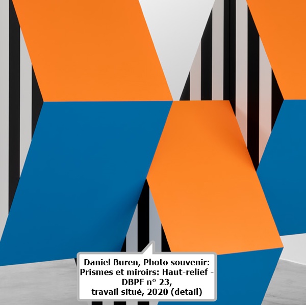 click to enlarge- double click to reduce Daniel Buren, Photo souvenir: Prismes et miroirs: Haut-relief - DBPF n° 23, travail situé, 2020 (detail)