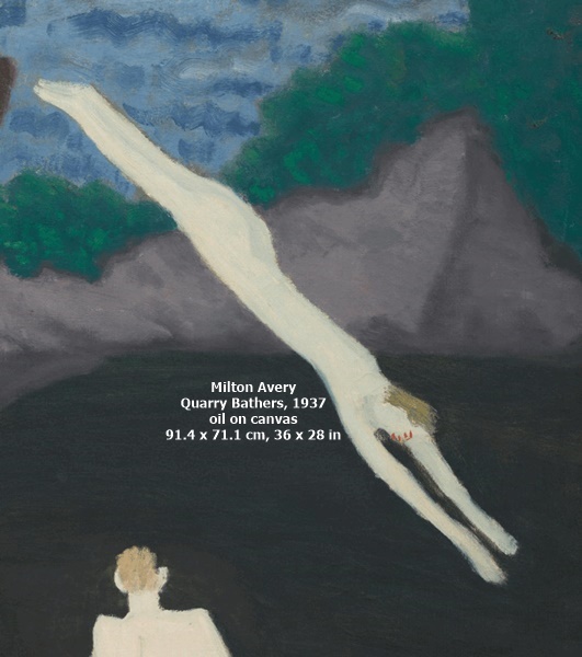 click to enlarge- double click to reduce Milton Avery
Quarry Bathers, 1937
oil on canvas
91.4 x 71.1 cm, 36 x 28 in.